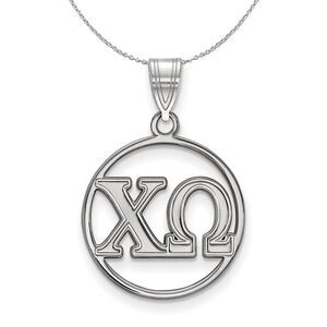 Sterling Silver Chi Omega Small Circle Pendant Necklace - 24 Inch